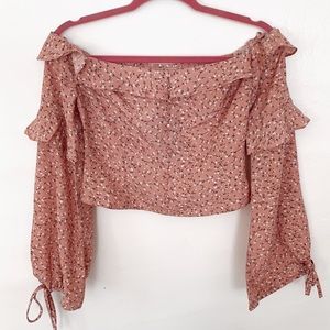 NWT Nasty Gal Ditsy Frill Edge Button Crop Blouse